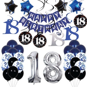 18th Birthday Decorations for Boys and Girls Dark Blue, 18 Years Old Birthday Party, Silver Number 18 Balloon 18th Birthday Banner