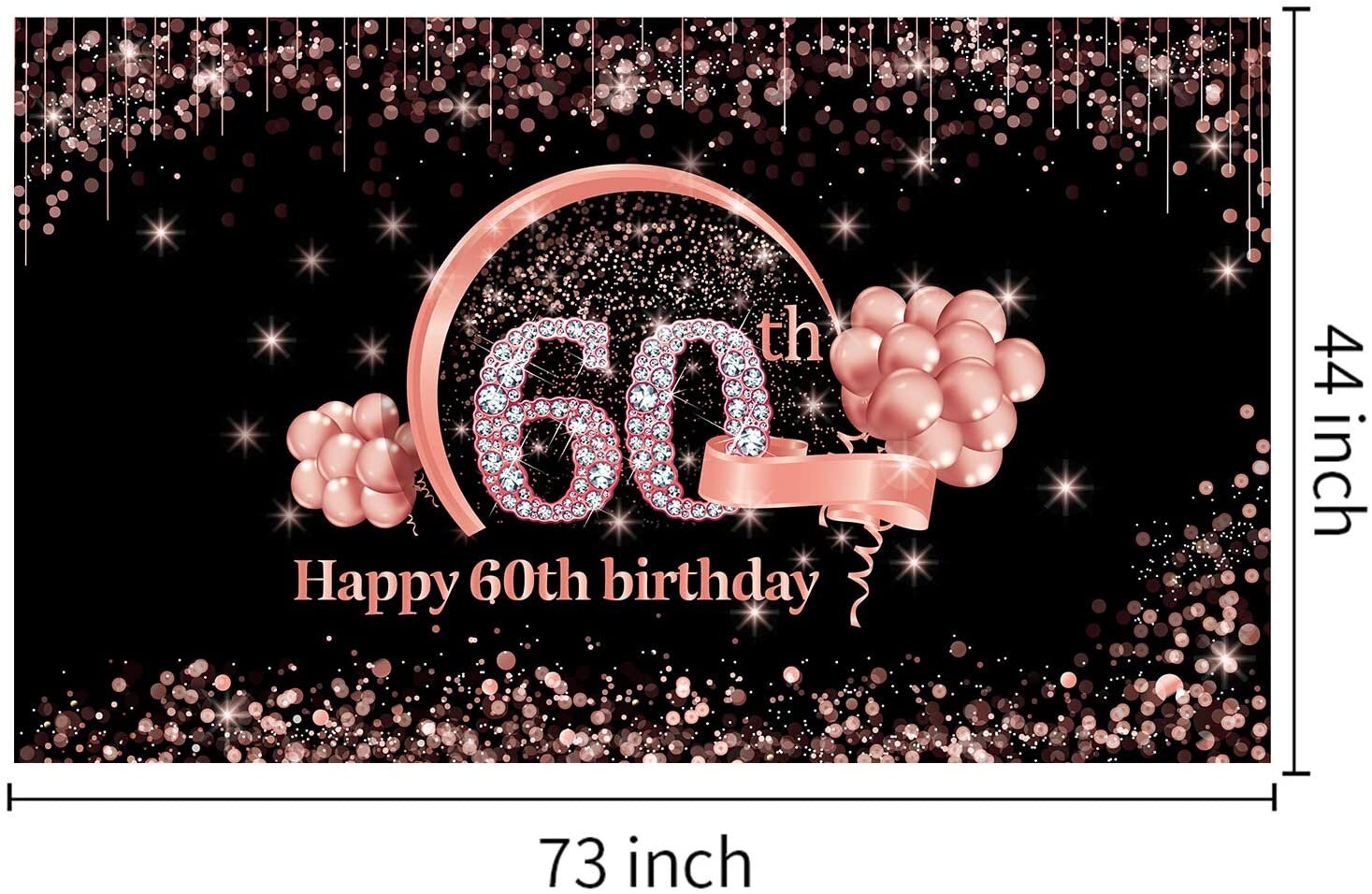Crenics Floral 60th Birthday Backdrop - Rose Gold Happy 60th Banner For Women's Birthday Party