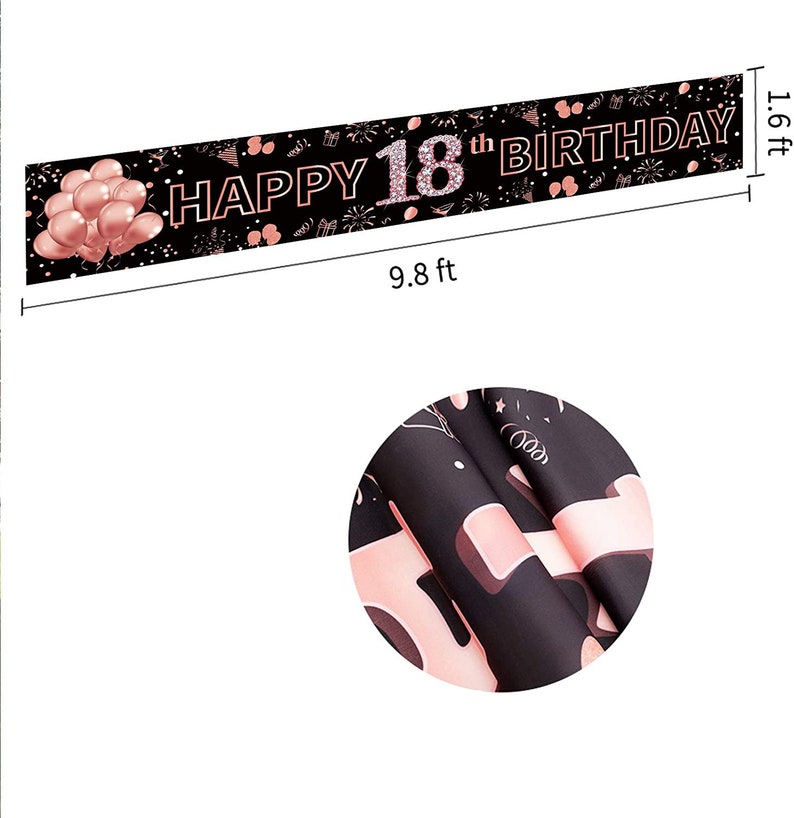 Large 18th Birthday Banner Backdrop Decorations for Girls Rose Gold 18 ...