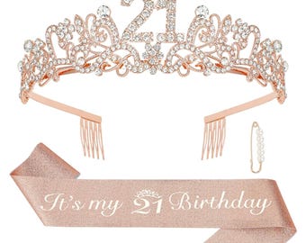 21st Birthday Sash and Tiara, It's my 21st Birthday Sash Crown 21st Sash and Tiara for Girls, Rose Gold Sash and Tiara, 21st Birthday Gift