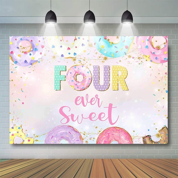 Geburtstag Hintergrund 4. Mädchen – 2,1x1,5 M, Econ-Polyester, Mit Eiswagen & Donut-Motiv