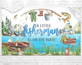 Fishing Baby Shower Backdrop, A Little Fisherman is on The Way Baby Shower Vinyl Photo Background, Boys Gone Fishing Themed 6x3.6 ft