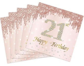 21st Birthday Napkins 40PCS, Rose Gold 21st Birthday Paper Napkins for Girls, Rose Gold 21 Year Old Birthday Decorations