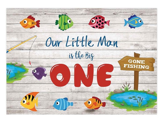 Gone Fishing Birthday Backdrop, Ofishally One Fishing First Birthday  Background Our Little Man is The Big One Birthday Party Decorations