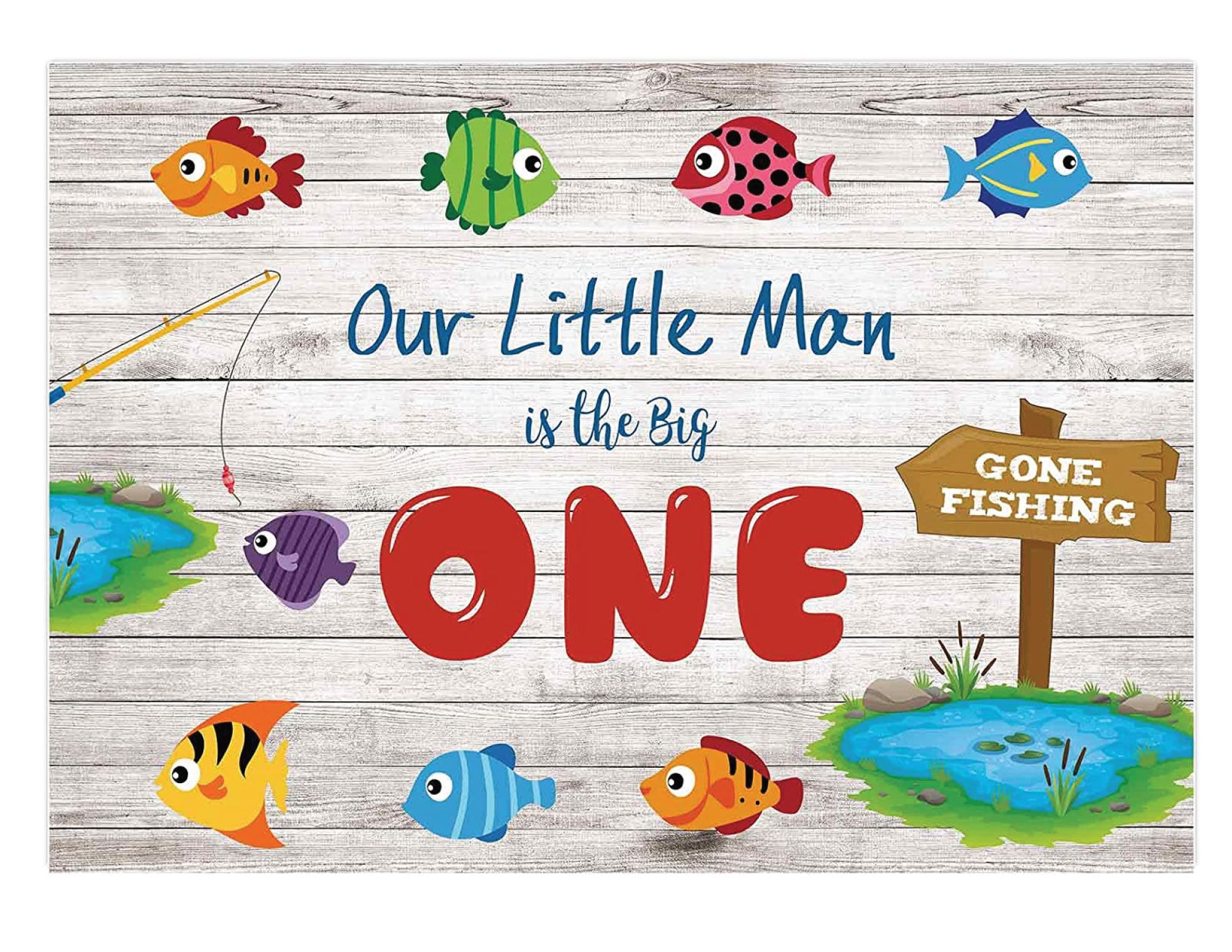 Gone Fishing Birthday Backdrop, Ofishally One Fishing First Birthday  Background Our Little Man is the Big One Birthday Party Decorations -   Hong Kong