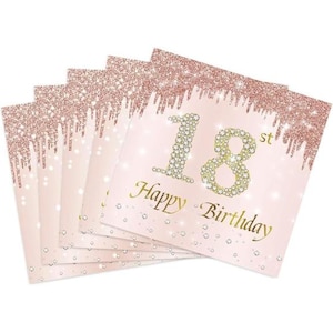 18th Birthday Napkins 40PCS, Rose Gold 18th Birthday Paper Napkins for Girls, Rose Gold 18 Year Old Birthday Decorations