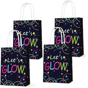 Glow Party Favor Bags Pack of 12, Glow in the Dark Gift Bags For Neon Party Themed, Let&#39;s Glow Birthday Treat Bags