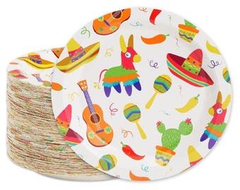 Mexican Fiesta Plates 80PCS, Taco Fiesta Birthday Paper Plates 9inch, Cinco de Mayo Party Disposable Plates, Taco Tuesday Decorations