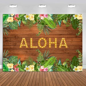 Aloha Rustic Wooden Backdrop Summer Tropical Hawaiian Beach Luau Party Vinyl Photography Background 7x5ft Aloha Hawaiian Baby Shower Banner