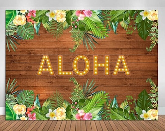 Aloha Rustic Wooden Backdrop Summer Tropical Hawaiian Beach Luau Party Vinyl Photography Background 7x5ft Aloha Hawaiian Baby Shower Banner