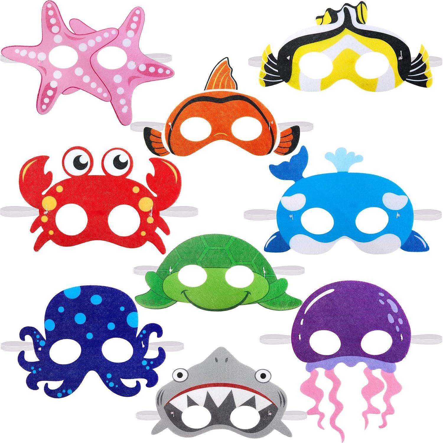 Sea Animals Felt Masks Pack of 9, Under the Sea Party Favors, Ocean ...