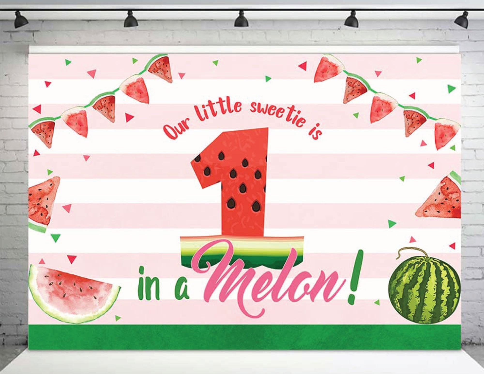 Watermelon 1st Birthday Backdrop Girl One in a Melon Vinyl Photo Background 7x5ft Summer Twotti Frutti Birthday Banner