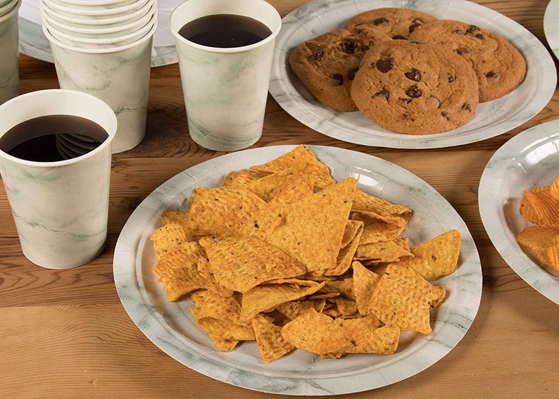 Marble Tableware Serves 24 Cups and Forks Napkins Marble Party Supplies Spoons Knives Marble Paper Plates