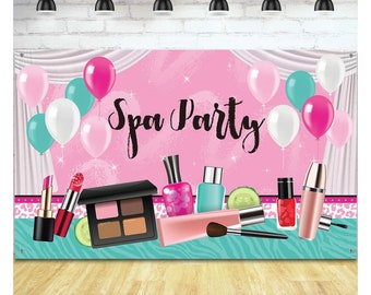 Spa Party Backdrop, Girl's Spa Makeup Birthday Decorations, Spa Party Banner, Spa Theme Photo Booth Backdrop Banner, Make up Theme Party