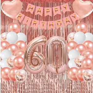 60th BIRTHDAY DECORATIONS For Her Party Supplies Decorations Rose Gold Balloon Sixty and fabulous 60 Birthday Banner Rose gold Photo Booth