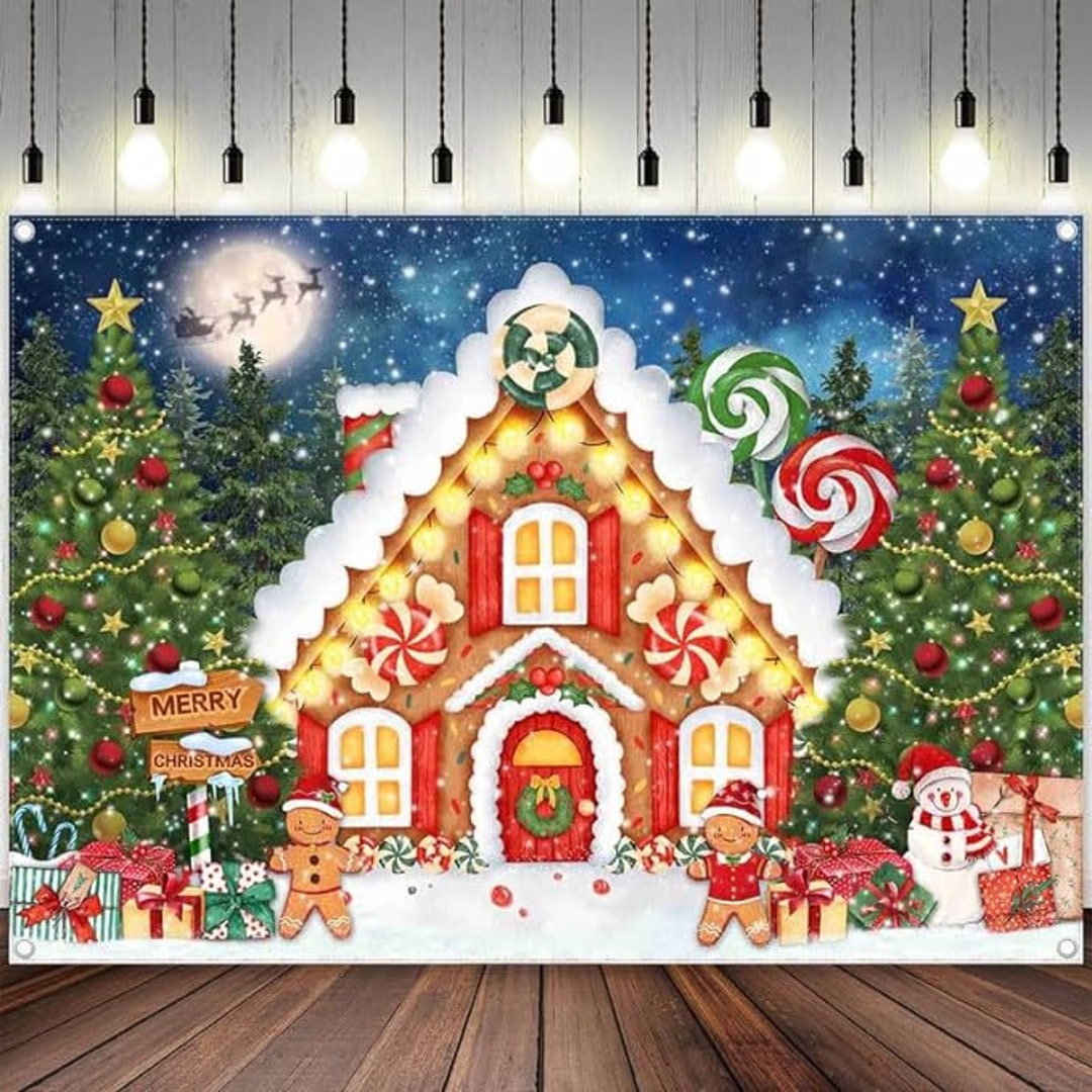 Christmas Photo Backdrop Gingerbread House Backdrop Glitter Etsy