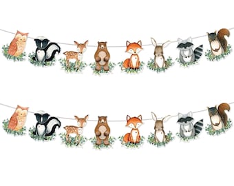 Woodland Animals Banner Garland, Woodland Animals Baby Shower Decorations Woodland Birthday Decorations
