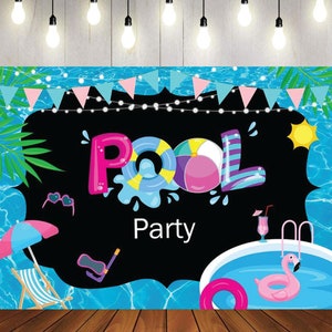 Pool Party Backdrop, Summer Beach Pool Party Decorations, Summer Pool Party Banner for Kids Summer Swimming Birthday, Photo Booth Props