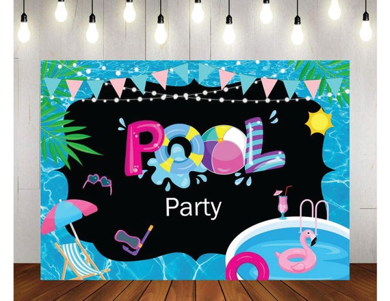 Swimming Pool Birthday Party Decorations for Kids, Summer Beach Party  Supplies Balloon Garland Kit with Pool Birthday Backdrop, Beach themed Cake