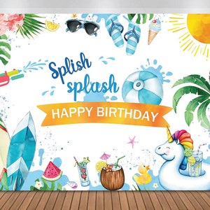 Pool Party Backdrop, Summer Beach Pool Party Decorations, Summer Pool Party Banner for Kids Summer Swimming Birthday Photo Booth Props 7x5ft
