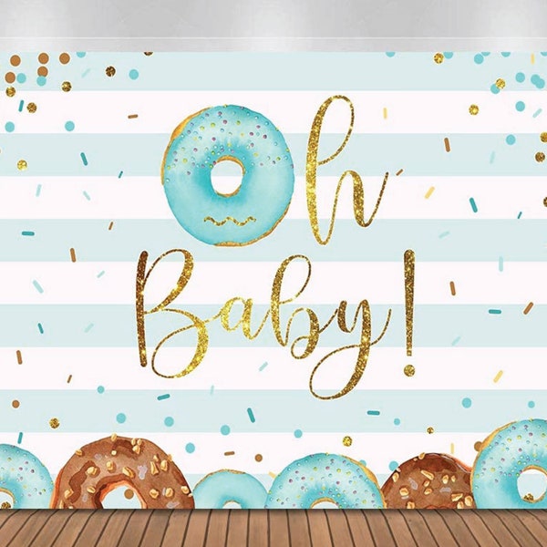 Donut Baby Shower Backdrop, Donut Oh Baby Backdrop Banner, Boy's Shower Donuts Sprinkles Confetti Photography Background Sign