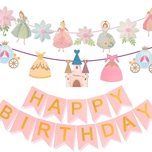 Princess Happy Birthday Banner Princess &amp; Flower Shape | Etsy