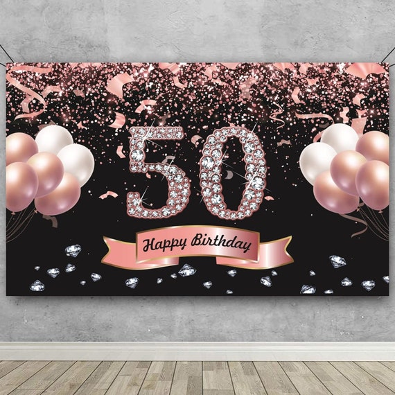 50th Birthday Decorations for her, 50th Birthday Banner for Women, Rose  Gold 50th Birthday Balloons 50 Number Balloon, Rose Gold 50 Birthday Party