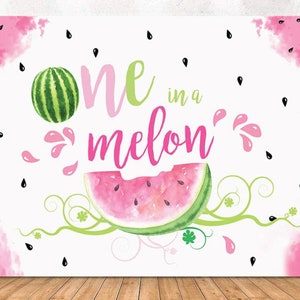 One in a Melon Backdrop Girl Watermelon 1st Birthday Vinyl Photo Background 7x5ft Summer Twotti Frutti Birthday Banner Backdrops for Girls