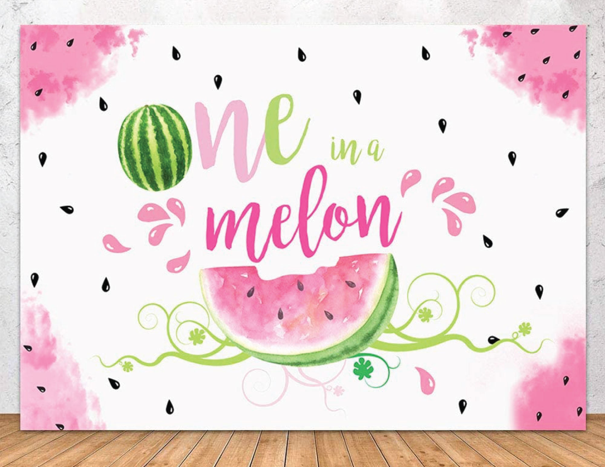 One in a Melon Backdrop Girl Watermelon 1st Birthday Vinyl Photo Background 7x5ft Summer Twotti Frutti Birthday Banner