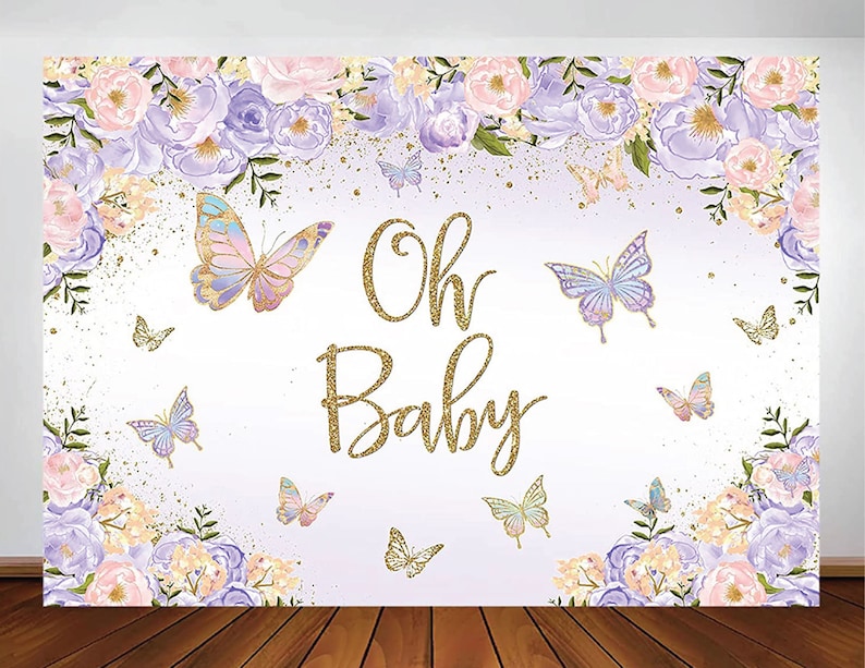 Butterfly Baby Shower Backdrop Butterfly Oh Baby Photo Etsy