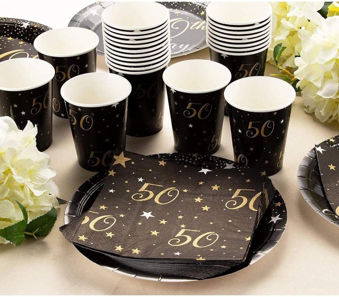 50th Party Tableware Serves 24 Party Paper Plates Cups and | Etsy