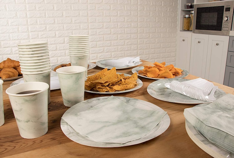 Marble Tableware Serves 24 Cups and Forks Napkins Marble Party Supplies Spoons Knives Marble Paper Plates