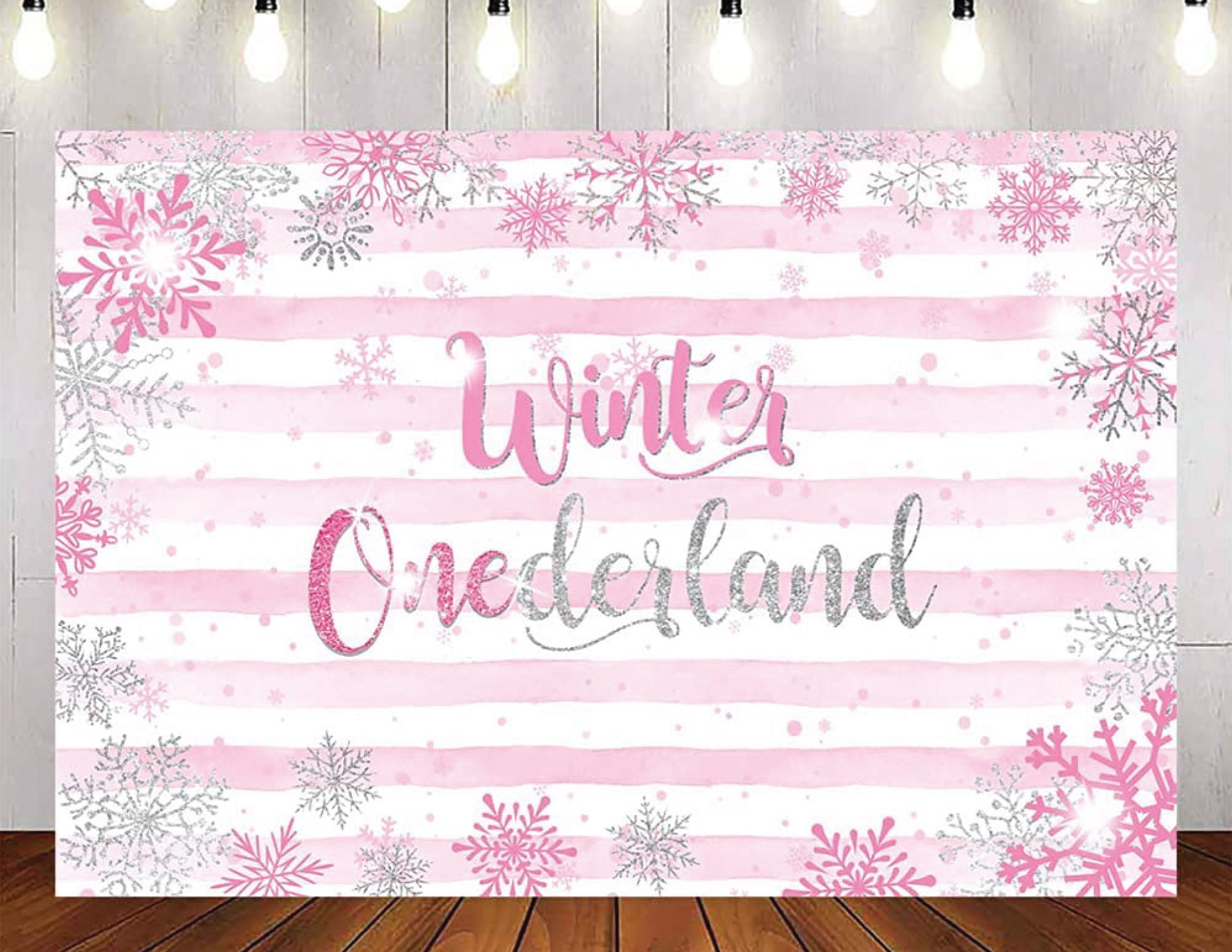 Winter ONEderland Backdrop Girl Pink and Silver 1st Birthday Vinyl Photo Background Winter Snow Flakes Birthday Banner
