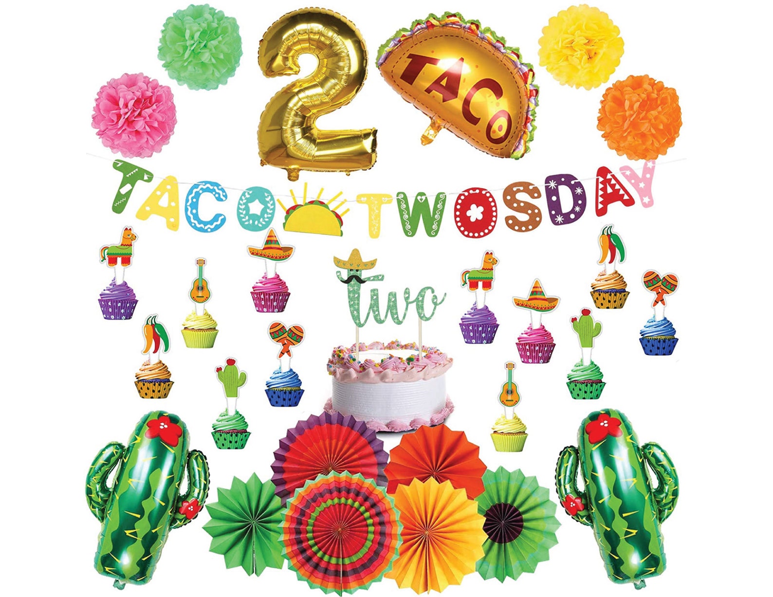Taco Twosday Geburtstagsdeko – Banner „It Is Time Two Fiesta“ & Taco-Girlande, Für 2. Geburtstag & Fiesta-Party