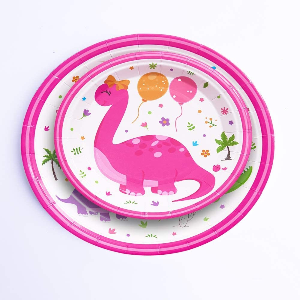 Dinosaur Party Tableware Set Serves 16 Girls Pink Dinosaur Etsy