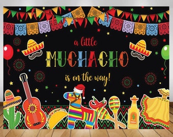 Mexican Fiesta Baby Shower Backdrop, A Little Muchacho Is On The Way Backdrop Banner, Mexican Theme Boy's Baby Shower Decoration