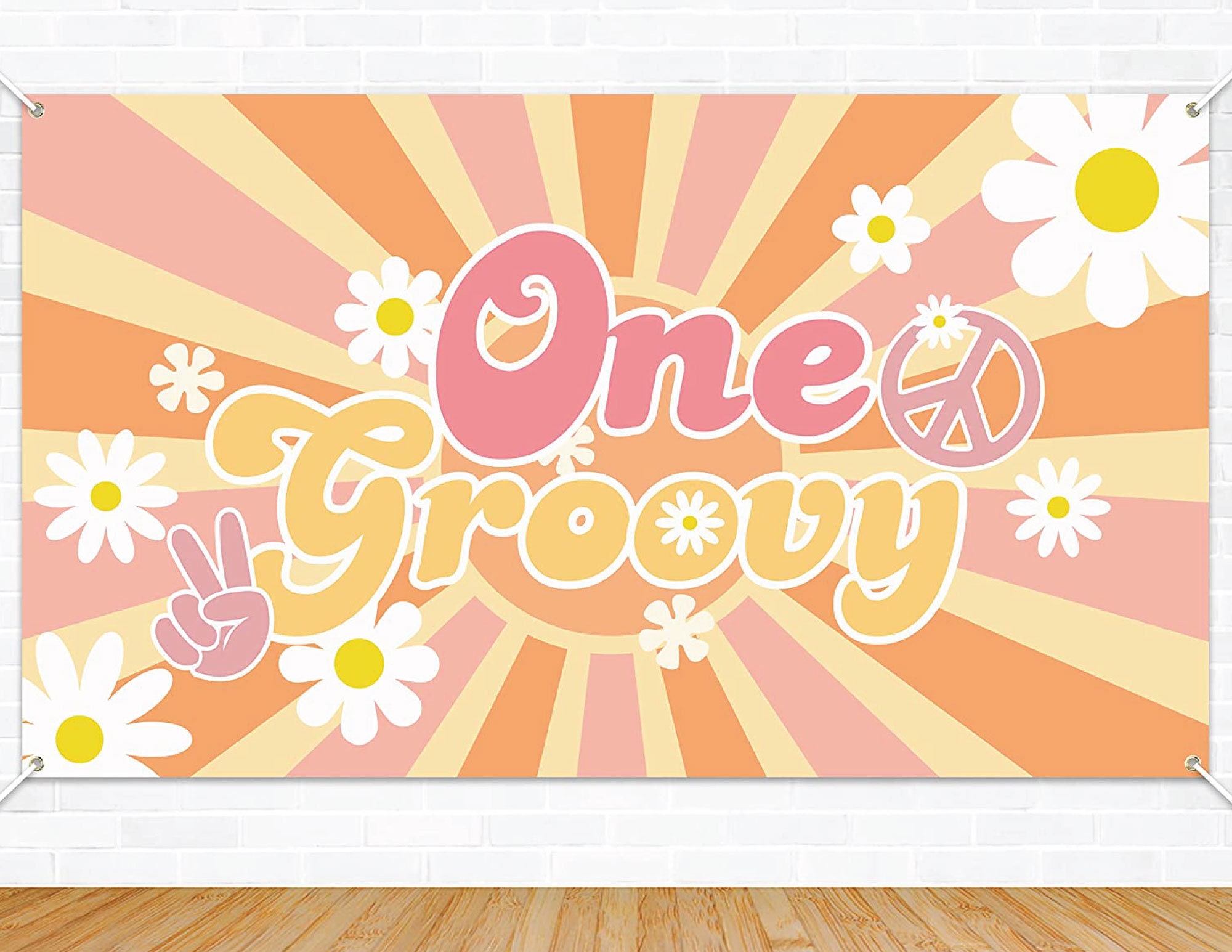 Groovy One Birthday Backdrop for Hippie Boho Party Decorations Daisy