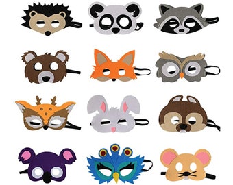 Woodland Animals Felt Masks Pack of 12, Woodland Party Favors, Woodland Creatures Animal Themed Party Favors Supplies for Boys or Girls