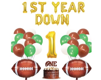 Football First Year Down Birthday Balloons Decorations Football One Cake Topper Gold Number 1 Balloons 1st year Down Letter Balloon