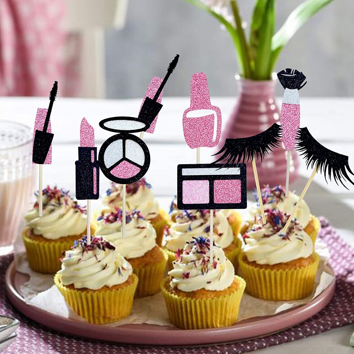 Makeup Cupcake Toppers 16pcs Spa Make up Birthday Decoration Etsy