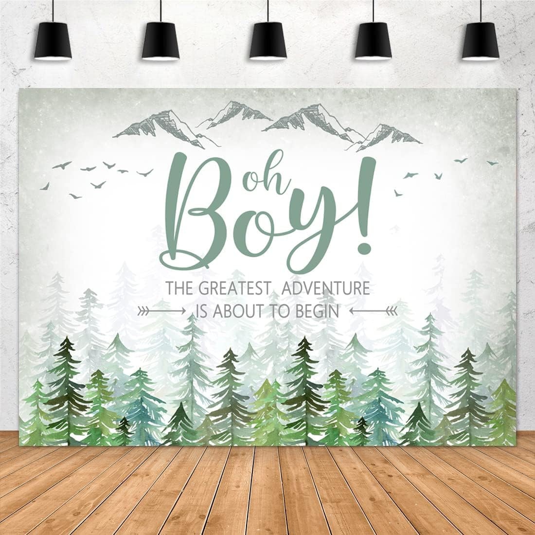 Adventure Awaits Baby Shower Backdrop Oh Boy Let The Adventure Begin Pine Tree Mountain Forest Adventure Baby Shower Banner