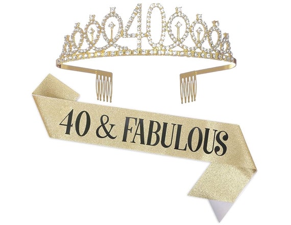 40th Birthday Sash and Tiara for Women 40 Fabulous Birthday Sash Crown 40th Sash and Tiara for Women Gold Sash and Tiara Black and Gold