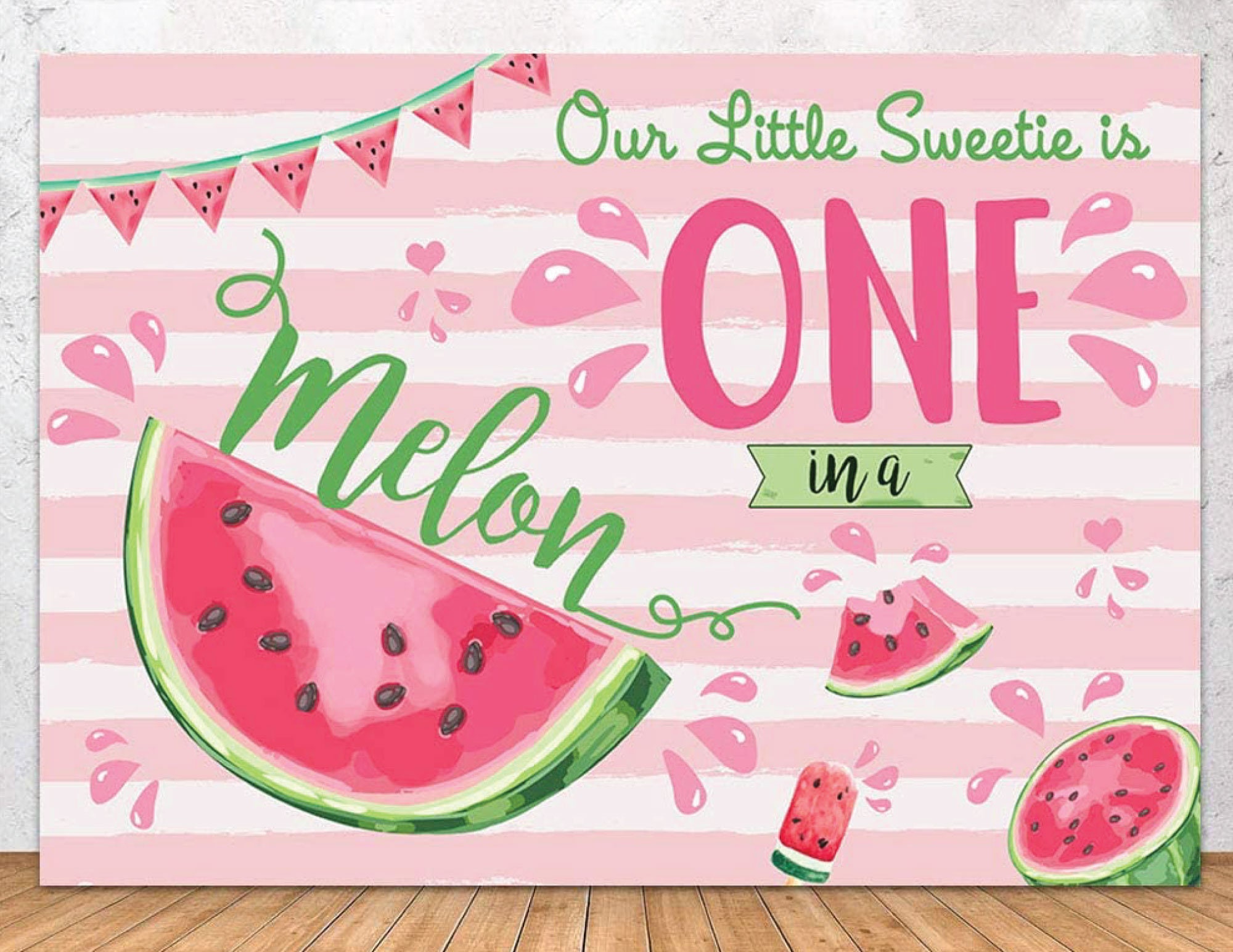 One in a Melon Backdrop Girl Watermelon 1st Birthday Vinyl Photo Background 7x5ft Our Little Sweetie in One in a Melon Banner