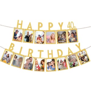 40th Birthday Photo Banner, 40th Birthday Banner Gold, 40th Party Decorations, 40th Party Supplies, Milestone Photo Banner