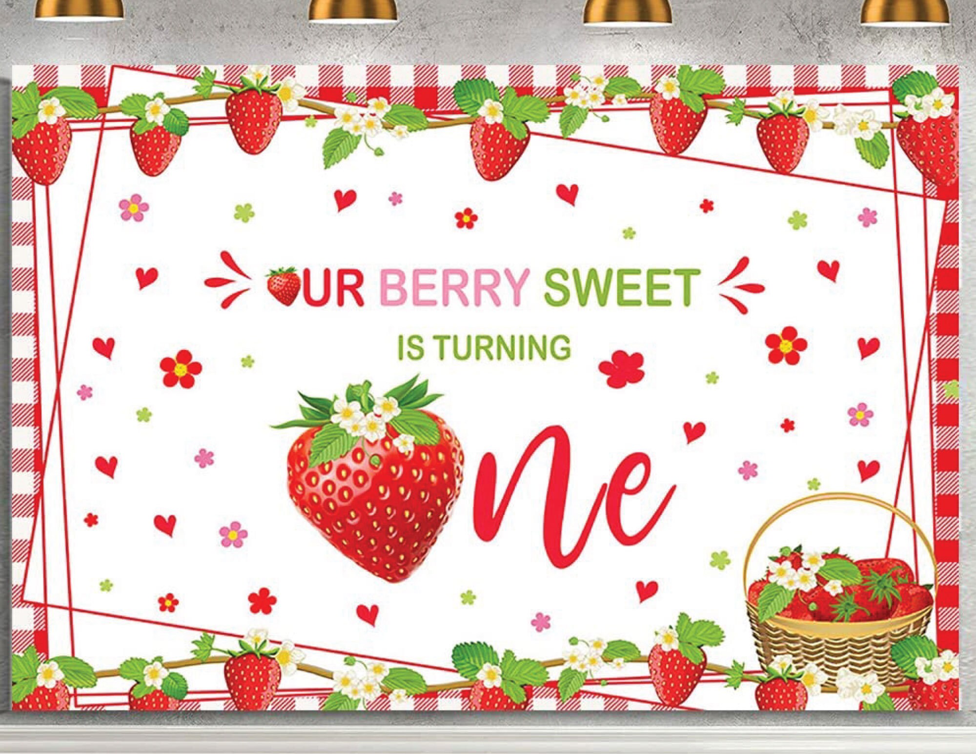 Strawberry 1st Birthday Backdrop our Berry Sweet is Turning One Background Girls Sweet Berry Birthday Party Decorations 7x5ft