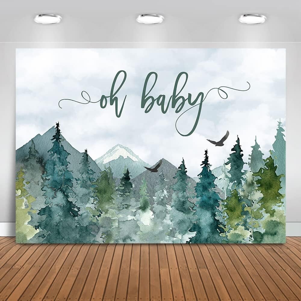 Adventure Baby Shower Backdrop Oh Boy Let The Adventure Begin Pine Tree Mountain Forest Adventure Baby Shower Banner Backdrop