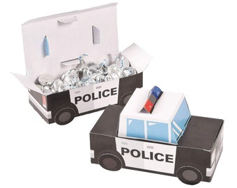 Patrol Car Police Party Favor Treat Boxes 12 Piece, Police Car Birthday Decor, Boy's Police Themed Birthday Party Decorations