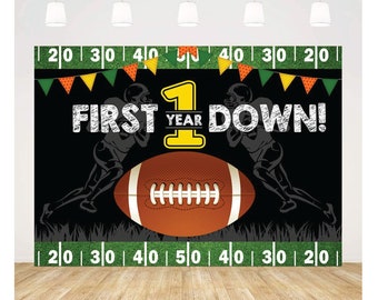Football 1st Birthday Backdrop, Boy's First Year Down Birthday Photography Background, Touchdown First Birthday Banner Decorations