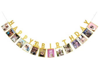 30th Birthday Photo Banner, 30th Birthday Gold Glitter Banner, 30th Party Decorations, 30th Party Supplies, Milestone Photo Banner