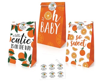 Little Cutie Baby Shower Treat Bags 20pcs, Little Cutie is on the Way Favor Bags, Tangerine Theme Party, Orange Clementine Party Supplies
